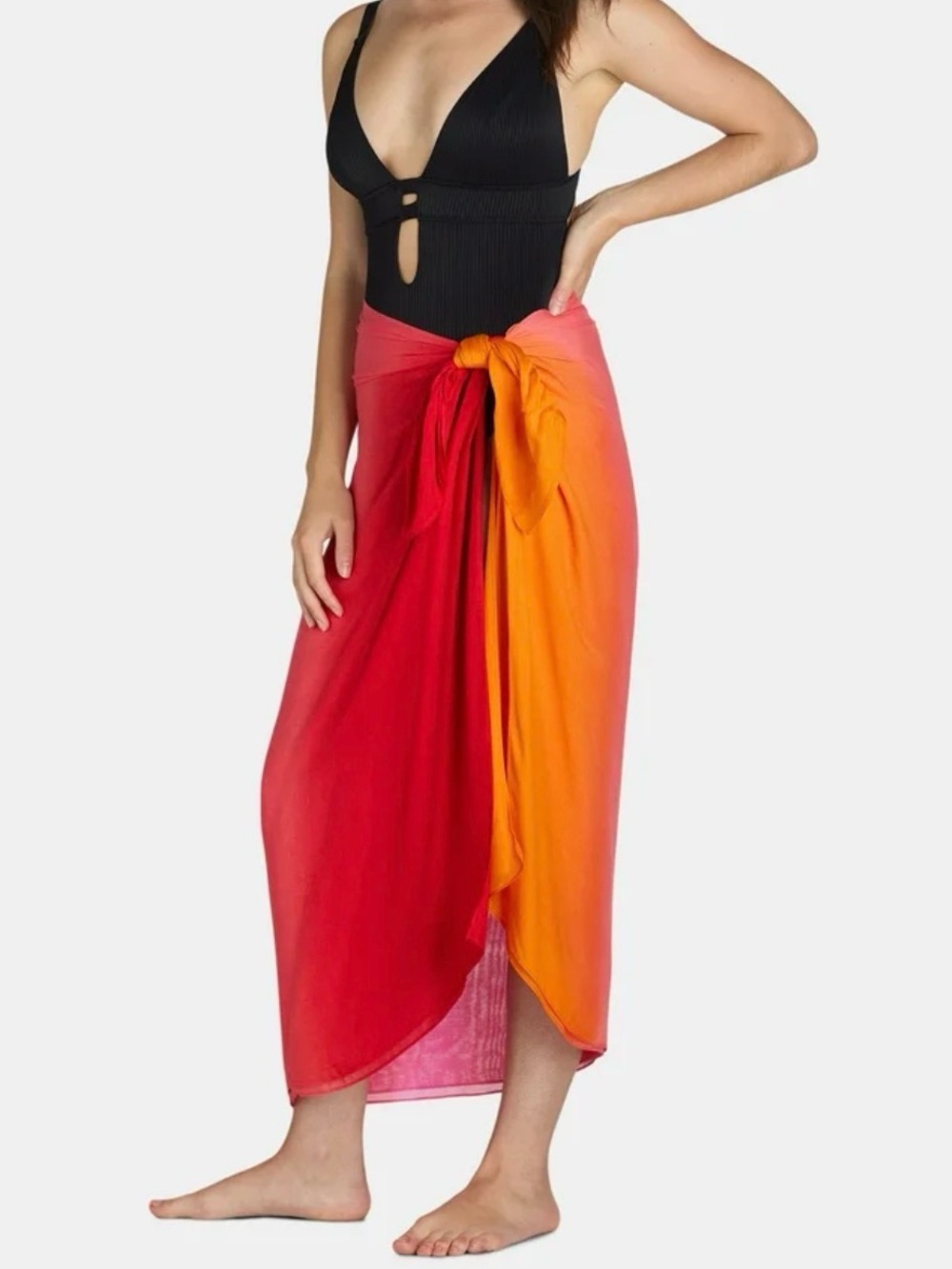 NWT Time and Tru Women's Ombre Print Pareo/Sarong, One Size, Orange Red Pink